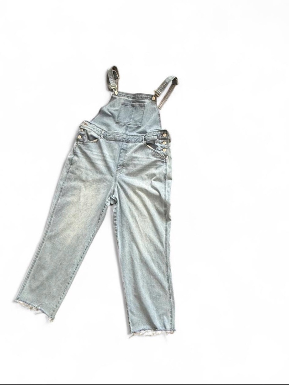 Express Size 16 Light Wash Denim Overalls Raw Hem